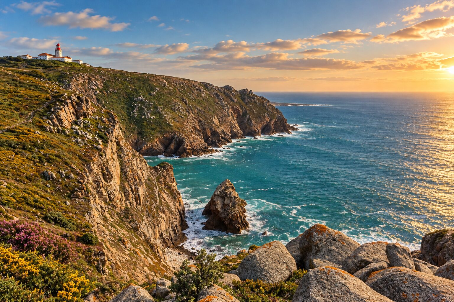 Atlantic cliffs at Cabo da Roca at sunset