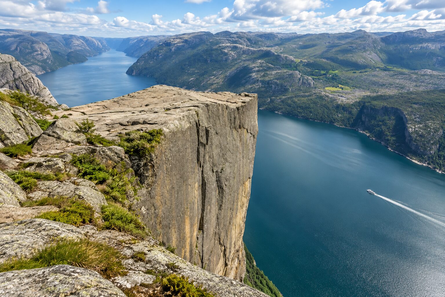 The granite plateau of Preikestolen above the fjord